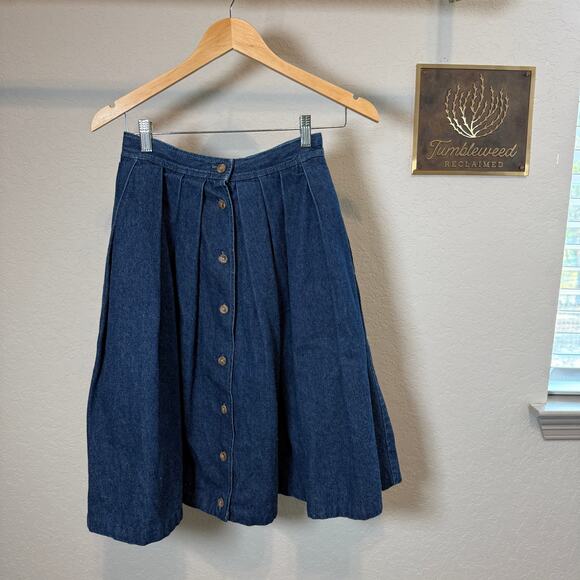 Women's West Bay Button Front Pleated Denim Blue Jean Midi Skirt Size 6 - Picture 9 of 9